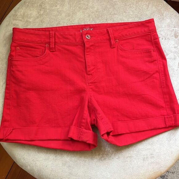 LN! LOFT *Original* Red Cuffed Jeans Shorts Sz 10 - Picture 3 of 11
